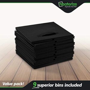 13x13 Large Storage Cubes (Set of 9). Fabric Storage Bins with Dual Handles | Cube Storage Bins for Home and Office | Foldable Cube Baskets For Shelf | Closet Organizers and Storage Box (Black)