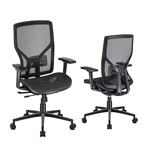 SUNNOW Ergonomic Office Chair with Adjustable Lumbar Support, High-Back Mesh Desk Chair with Sliding Seat, 2D Armrest - Swivel Computer Task Chair for Home