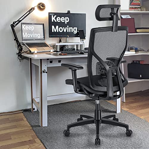 SUNNOW Ergonomic Office Chair with Adjustable Lumbar Support, High-Back Mesh Desk Chair with Sliding Seat, 2D Armrest - Swivel Computer Task Chair for Home