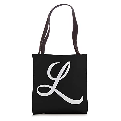 Letter L Cursive Script Monogram White Black Script Capital Tote Bag