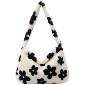 aktudy shoulder bags for women girls plush animal pattern underarm bag top-handle handbag