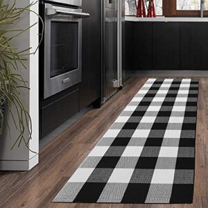 kahouen buffalo check runner rug (24 x 71 inches),hand-woven buffalo plaid runner rugs, black and white checkered outdoor rugs for kitchen/living room/bathroom/laundry room (2×6 ft, checkered carpet)