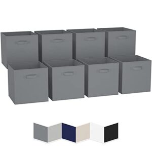 13×13 large storage cubes (set of 8). fabric storage bins with dual handles | cube storage bins for home and office | foldable cube baskets for shelf | closet organizers and storage box (grey)