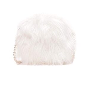 Ladies Messenger Purse Women Faux Fur Crossbody Satchel Shoulder Bag Tote (White)