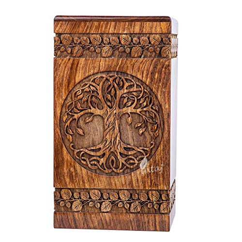 INTAJ Handmade Rosewood Urn for Human Ashes - Adult Tree of Life Wooden Urns Hand-Crafted - Celtic Funeral Cremation Urn for Dogs Engraved (Rosewood, Large - 11.25Hx6.25W (250 Cu/in))