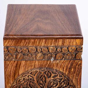 INTAJ Handmade Rosewood Urn for Human Ashes - Adult Tree of Life Wooden Urns Hand-Crafted - Celtic Funeral Cremation Urn for Dogs Engraved (Rosewood, Large - 11.25Hx6.25W (250 Cu/in))