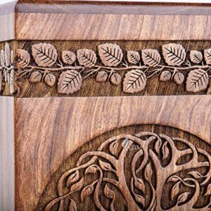 INTAJ Handmade Rosewood Urn for Human Ashes - Adult Tree of Life Wooden Urns Hand-Crafted - Celtic Funeral Cremation Urn for Dogs Engraved (Rosewood, Large - 11.25Hx6.25W (250 Cu/in))