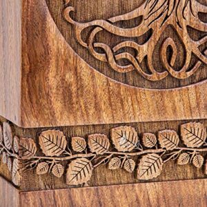 INTAJ Handmade Rosewood Urn for Human Ashes - Adult Tree of Life Wooden Urns Hand-Crafted - Celtic Funeral Cremation Urn for Dogs Engraved (Rosewood, Large - 11.25Hx6.25W (250 Cu/in))