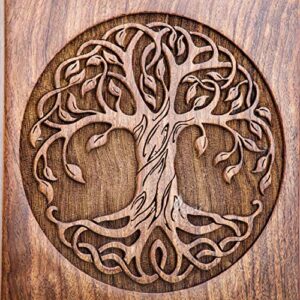 INTAJ Handmade Rosewood Urn for Human Ashes - Adult Tree of Life Wooden Urns Hand-Crafted - Celtic Funeral Cremation Urn for Dogs Engraved (Rosewood, Large - 11.25Hx6.25W (250 Cu/in))