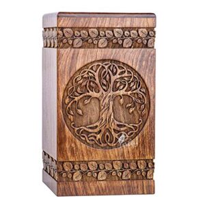 INTAJ Handmade Rosewood Urn for Human Ashes - Adult Tree of Life Wooden Urns Hand-Crafted - Celtic Funeral Cremation Urn for Dogs Engraved (Rosewood, Large - 11.25Hx6.25W (250 Cu/in))