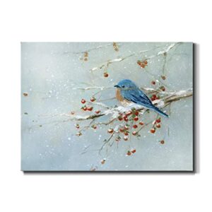 renditions gallery canvas nature wall art home paintings & prints peaceful winter bluebird modern romantic wall hanging abstract artwork decorations for bedroom office kitchen – 12″x18″ lt20