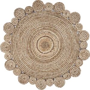 lr home ox bay organic jute spiral area rug, bleach and natural, 4′ round