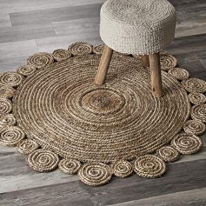 Lr Home Ox Bay Organic Jute Spiral Area Rug, Bleach and Natural, 4' Round