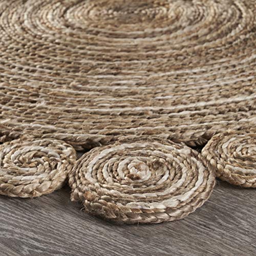 Lr Home Ox Bay Organic Jute Spiral Area Rug, Bleach and Natural, 4' Round