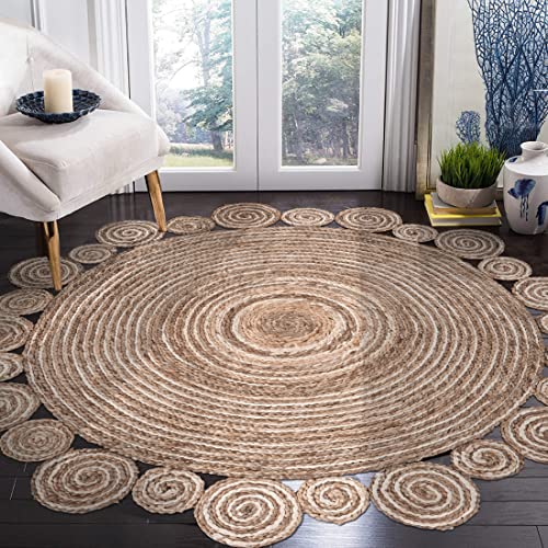 Lr Home Ox Bay Organic Jute Spiral Area Rug, Bleach and Natural, 4' Round