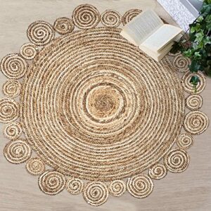 Lr Home Ox Bay Organic Jute Spiral Area Rug, Bleach and Natural, 4' Round