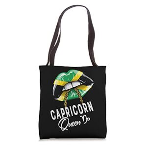 jamaica capricorn queen zodiac birthday jamaican womens lips tote bag