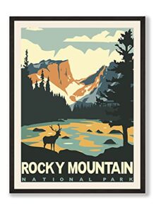 herzii prints rocky mountains national park wall art vintage posters & prints set, vintage national parks poster, nature vintage wall art, mountain travel decor national park posters (12×16 unframed)