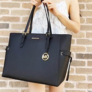 Michael Kors Gilly Large Jet Set Drawstring Top Zip Tote Black Saffiano Leather