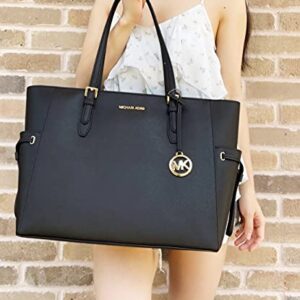 Michael Kors Gilly Large Jet Set Drawstring Top Zip Tote Black Saffiano Leather