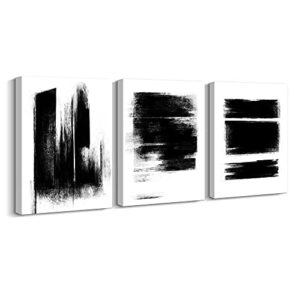 ARTINME Black and White Wall Art , Framed 3 Panels Abstract Canvas Prints oil Painting for Living Room home decor (12x16 inch x 3)