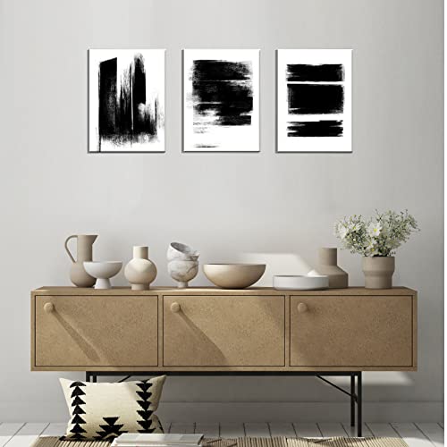 ARTINME Black and White Wall Art , Framed 3 Panels Abstract Canvas Prints oil Painting for Living Room home decor (12x16 inch x 3)
