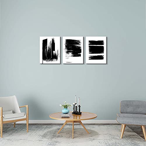 ARTINME Black and White Wall Art , Framed 3 Panels Abstract Canvas Prints oil Painting for Living Room home decor (12x16 inch x 3)