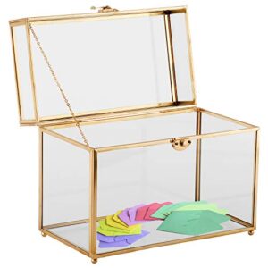 HighFree 10" Handmade Wedding Glass Card Box, Large Gold Terrarium Clear Glass Box