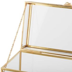 HighFree 10" Handmade Wedding Glass Card Box, Large Gold Terrarium Clear Glass Box