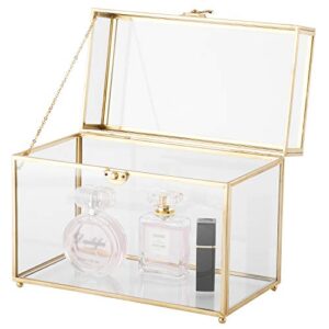 HighFree 10" Handmade Wedding Glass Card Box, Large Gold Terrarium Clear Glass Box