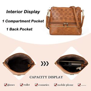 Boho Crossbody Bags for women Leather Purses and Handbags Small Cross Body bags Retro Hollow Out Bags Ladies Handbags Brown