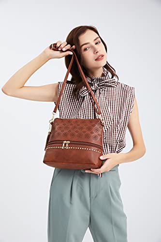 Boho Crossbody Bags for women Leather Purses and Handbags Small Cross Body bags Retro Hollow Out Bags Ladies Handbags Brown