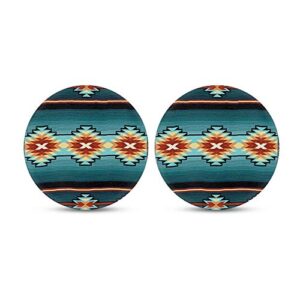 toaddmos southwest tribal aztec navajo turquoise small 2.8 inch absorbent car coasters 2 pack,auto coasters for cup holders,keep cupholders clean