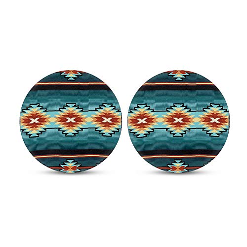 TOADDMOS Southwest Tribal Aztec Navajo Turquoise Small 2.8 Inch Absorbent Car Coasters 2 Pack,Auto Coasters for Cup Holders,Keep Cupholders Clean