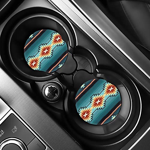 TOADDMOS Southwest Tribal Aztec Navajo Turquoise Small 2.8 Inch Absorbent Car Coasters 2 Pack,Auto Coasters for Cup Holders,Keep Cupholders Clean