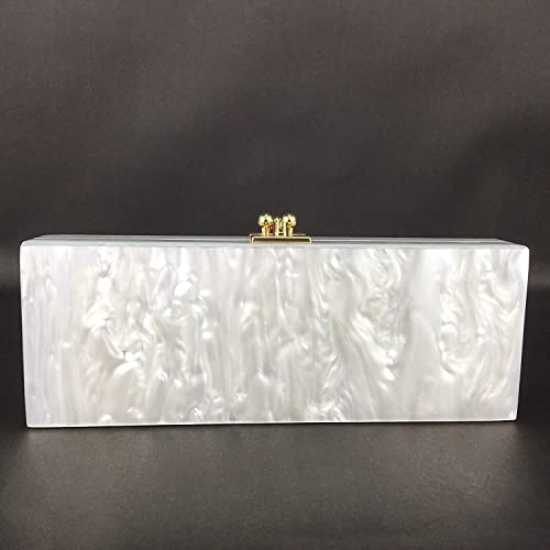 Boutique De FGG Hello Women Long Acrylic Clutch Purse Evening Bags Chain Shoulder & Crossbody Handbag (Small,White)