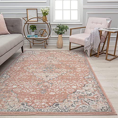 Rugs America Hailey Collection Vintage Transitional Area Rug - Ideal for Living Space, Living Room, Dining Room, Bedroom and Many More (8' x 10' Oval, Pink Amaranth)