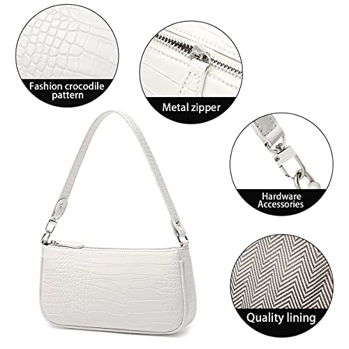 HROECHY Shoulder Bags for Women Small White Purse Y2K Handbag Crocodile Pattern Clutch 90s Purses