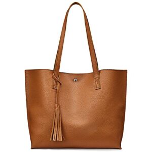 s-zone women genuine leather tote bag big shoulder purse soft handbag with tassel