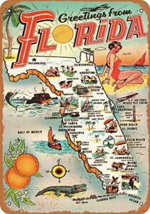 greetings from florida vintage retro collectible tin sign,home bar pub restaurant garage cafe wall decoration artwork poster 12x8 inch
