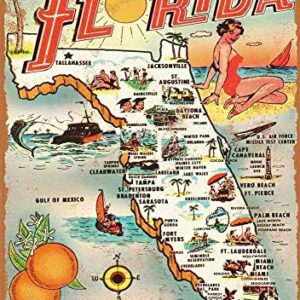 Greetings from Florida Vintage Retro Collectible tin Sign,Home Bar Pub Restaurant Garage Cafe Wall Decoration Artwork Poster 12X8 Inch