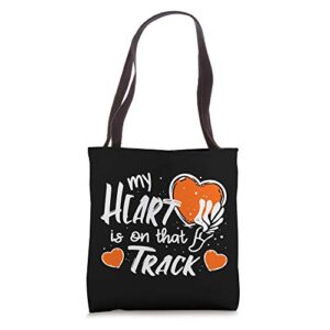 my heart is on that track – track and field mom tote bag