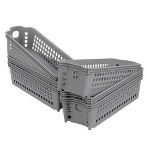 ponpong small slim grey plastic storage baskets, 11.02″ x 3.74″ x 2.76″, 6 packs