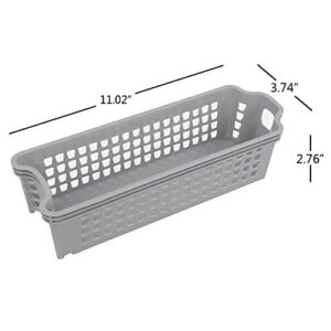 Ponpong Small Slim Grey Plastic Storage Baskets, 11.02" X 3.74" X 2.76", 6 Packs