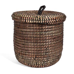 fair trade handwoven lidded basket from senegal, black