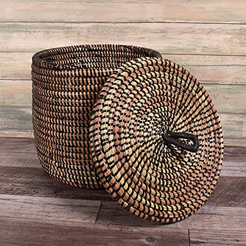 Fair Trade Handwoven Lidded Basket from Senegal, Black