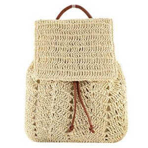 lightweight straw crochet backpack hollow out drawstring shoulders bag for women
