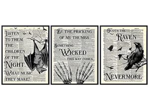 creepy spooky edgar allan poe, the raven quotes set – dracula, wicca, vampire bat, witch, witchcraft, black magic supplies – medieval goth wall art, gothic decor – wiccan pagan gift – vintage poster