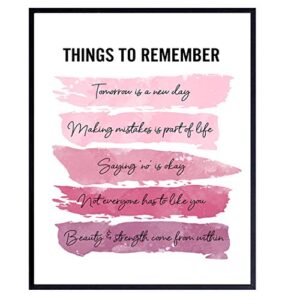 positive inspirational quotes wall decor – uplifting encouragement gifts for women, girls, teens, daughter, bff, best friend – pink motivational wall art poster for home office, bedroom, bathroom