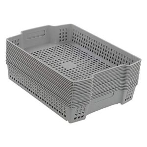 Sandmovie Large Basket Tray, Plastic Stacking Paper Storage Basket, Grey, 6 Packs
